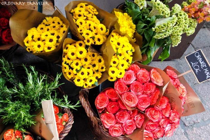 Flowers at a street market in Bologna